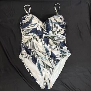 La Blanca Tropical One Piece Swimsuit Navy White Green 18W Ruched Front